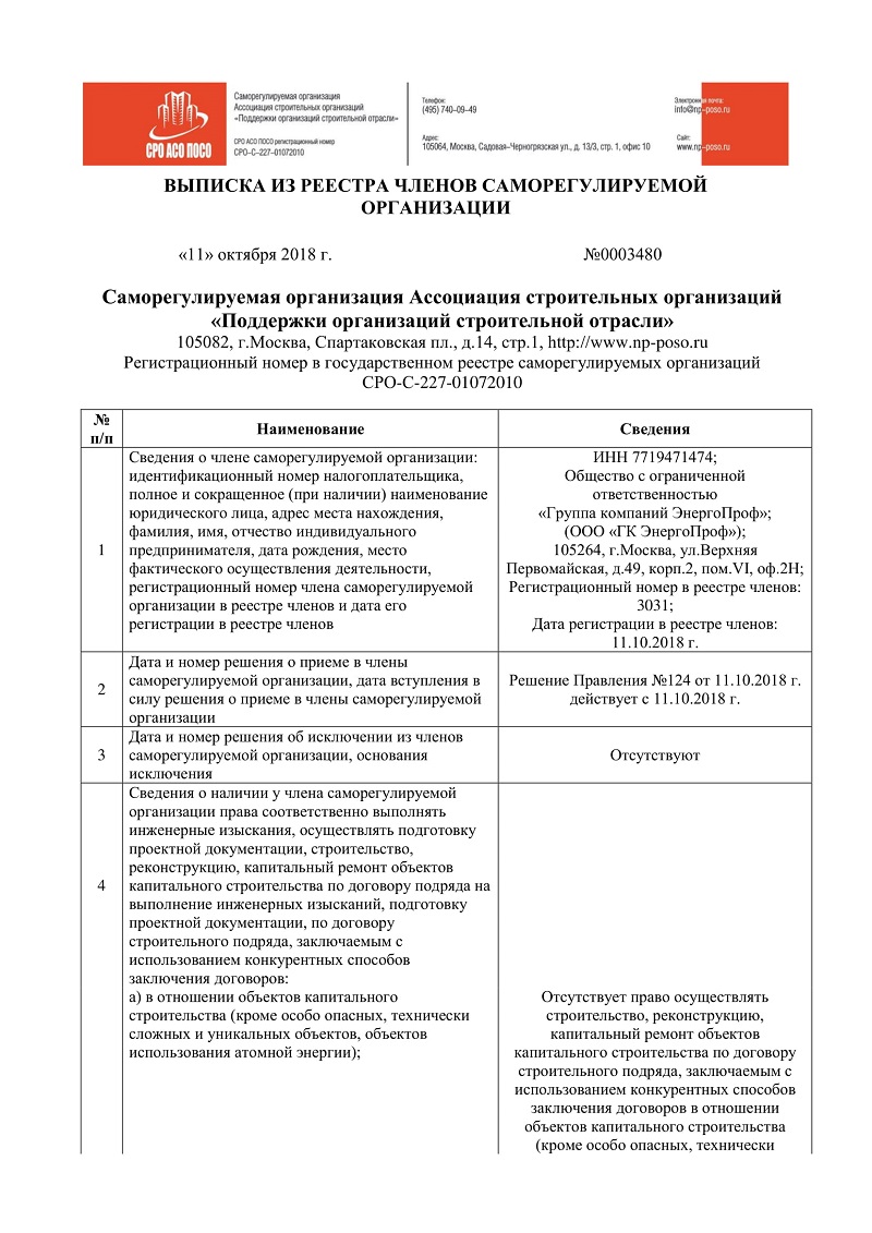 Выписка из реестра на строительство